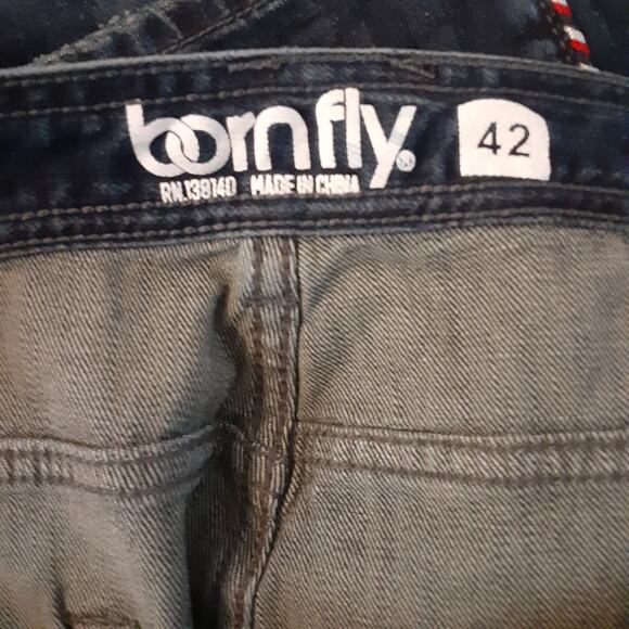 Born Fly Men's 42x30 Denim Jeans Embroidered Stitching Distressed Hip Hop EUC - Picture 7 of 16